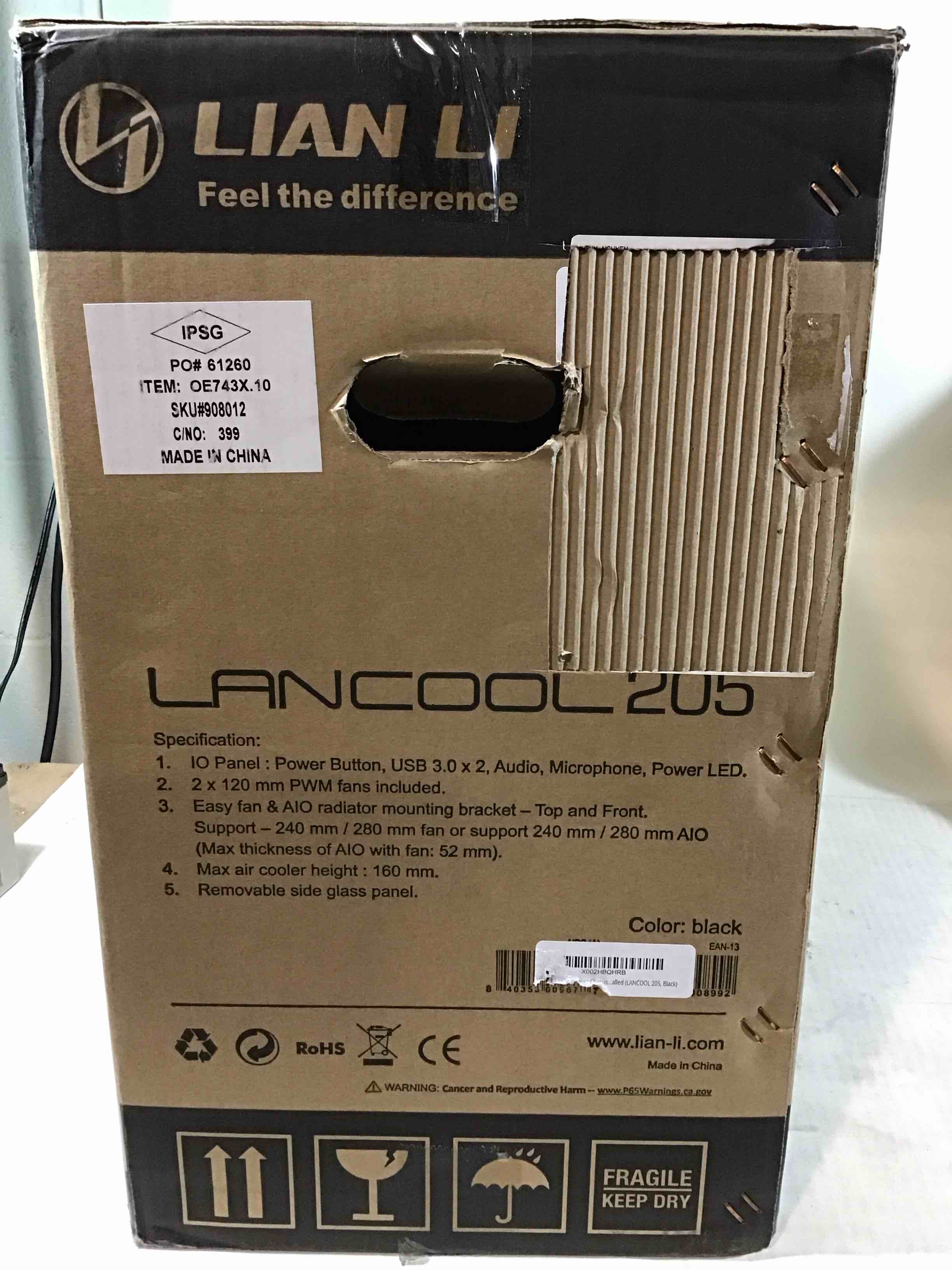 lian li mid-tower chassis atx computer case pc gaming case w/tempered glass side panel, magnetic dust filter,water-cooling ready, side ventilation and 2x120mm fan pre-installed (lancool 205, black)