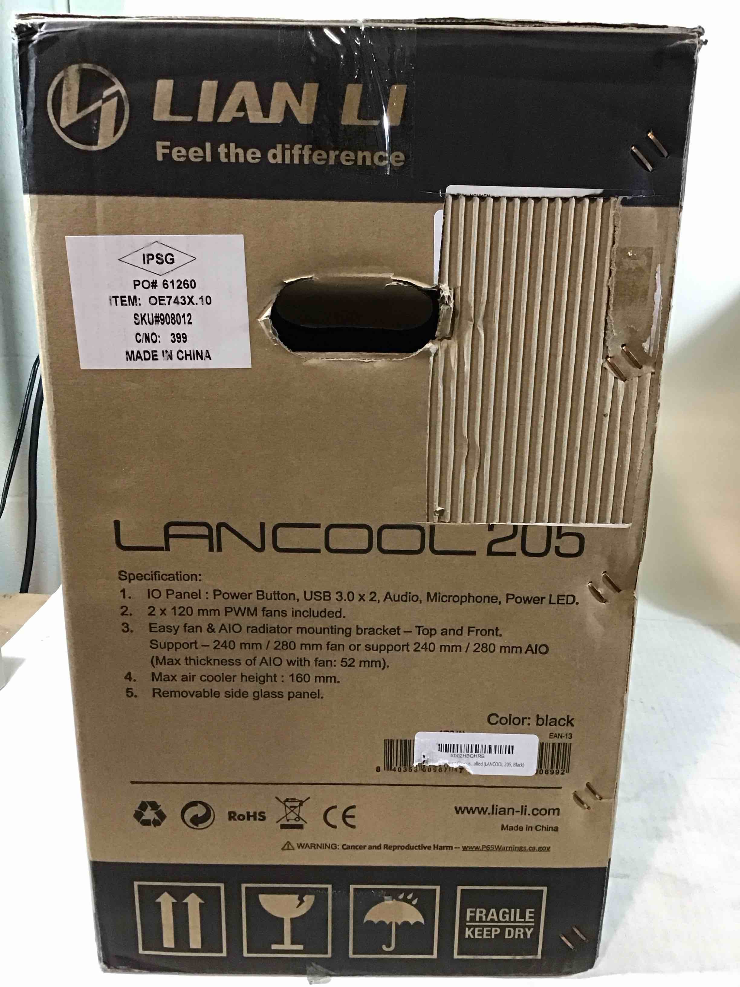 Condition photo showing New/Like New for lian li mid-tower chassis atx computer case pc gaming case w/tempered glass side panel, magnetic dust filter,water-cooling ready, side ventilation and 2x120mm fan pre-installed (lancool 205, black)