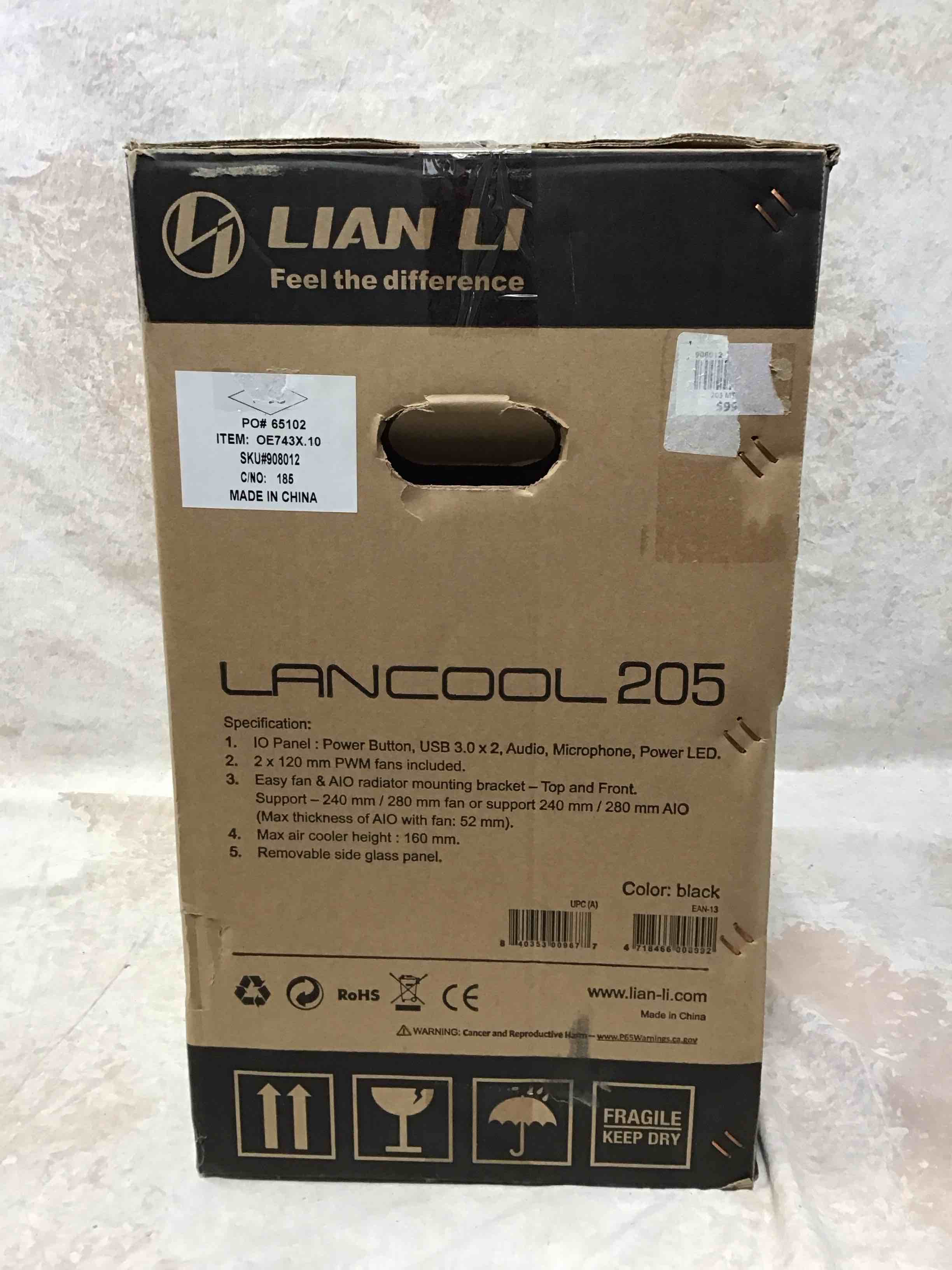 lian li mid-tower chassis atx computer case pc gaming case w/tempered glass side panel, magnetic dust filter,water-cooling ready, side ventilation and 2x120mm fan pre-installed (lancool 205, black)