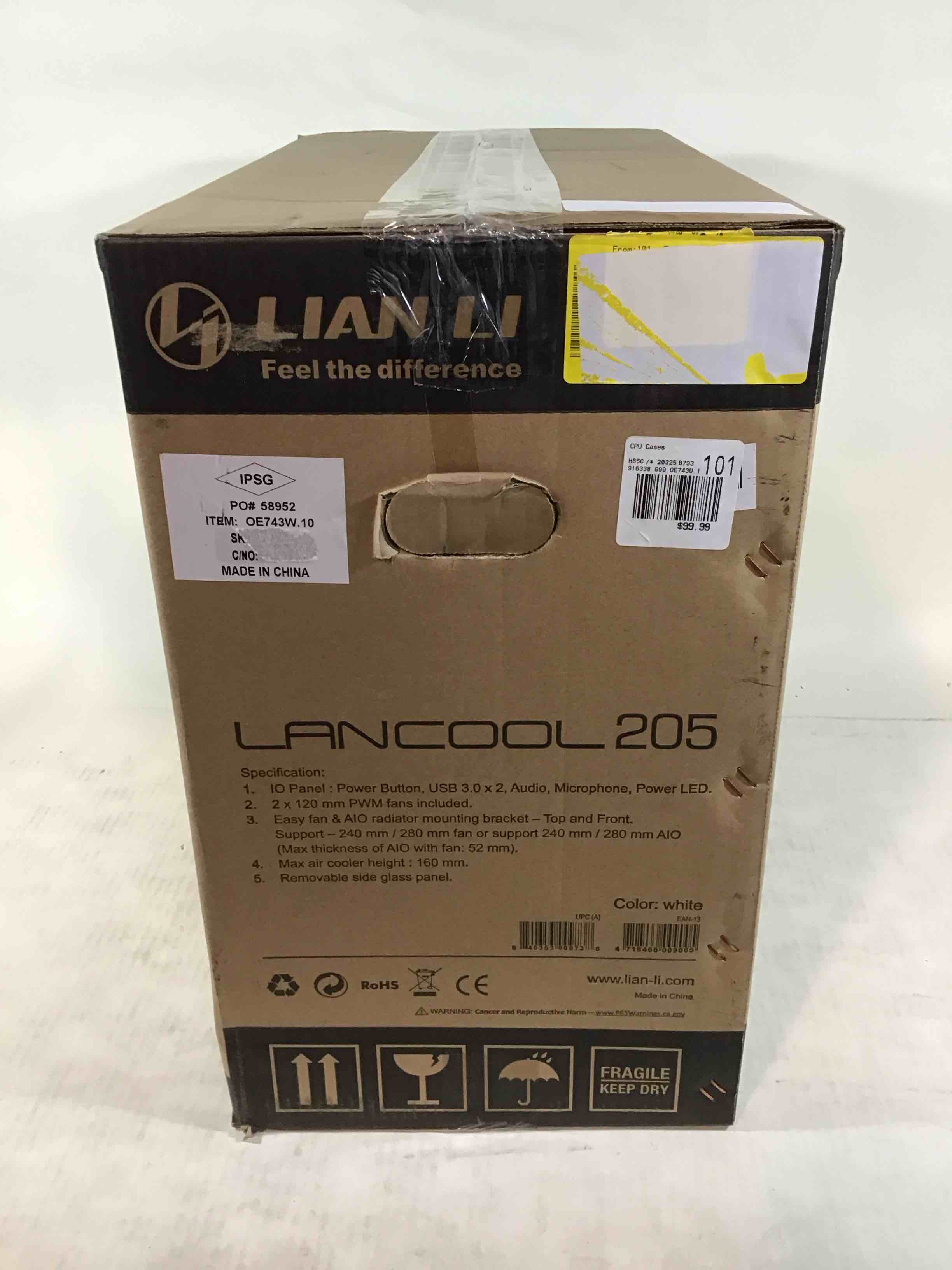 lian li mid-tower chassis atx computer case pc gaming case w/tempered glass side panel, magnetic dust filter,water-cooling ready, side ventilation and 2x120mm fan pre-installed (lancool 205, white)