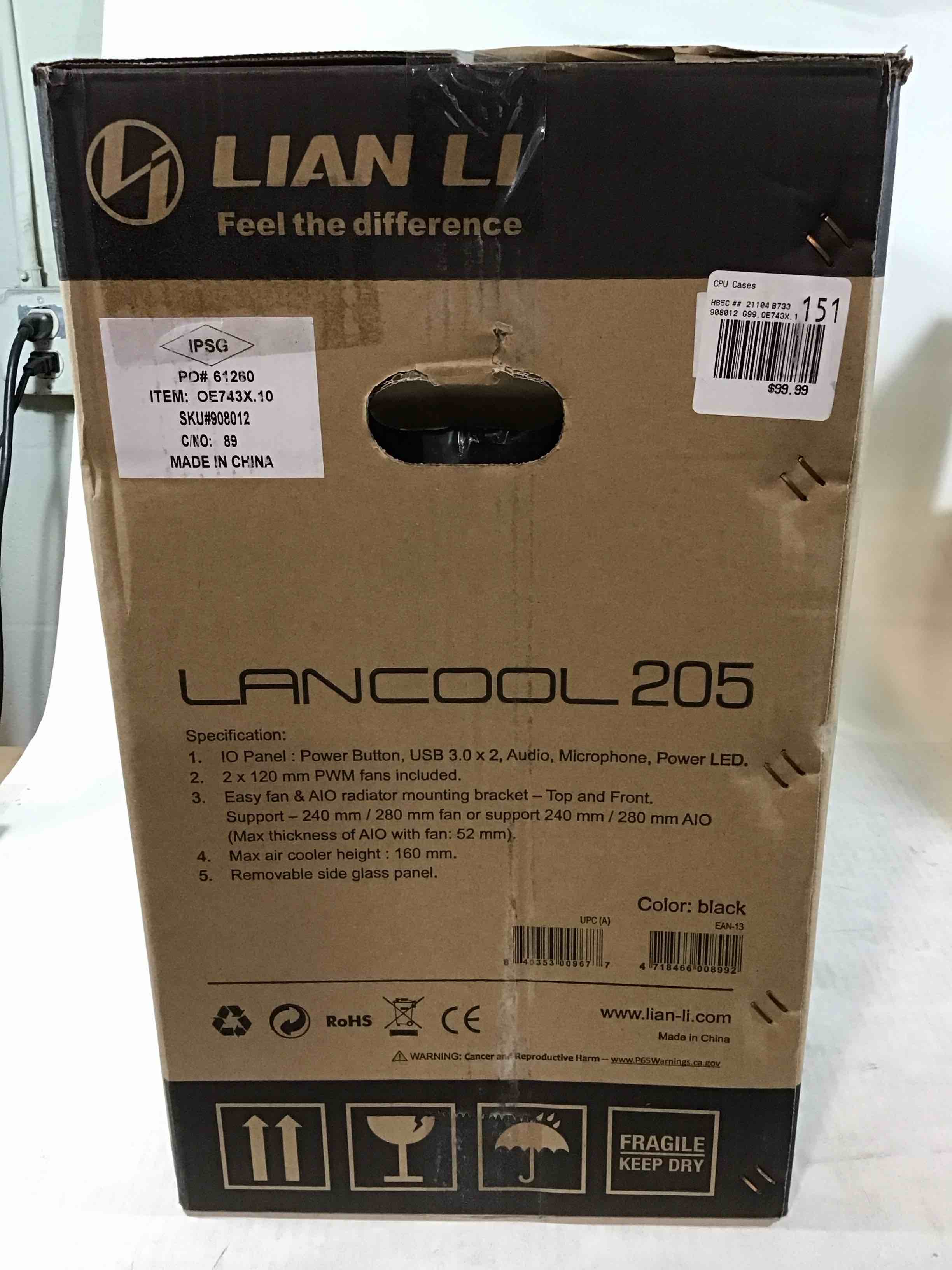 lian li mid-tower chassis atx computer case pc gaming case w/tempered glass side panel, magnetic dust filter,water-cooling ready, side ventilation and 2x120mm fan pre-installed (lancool 205, black)