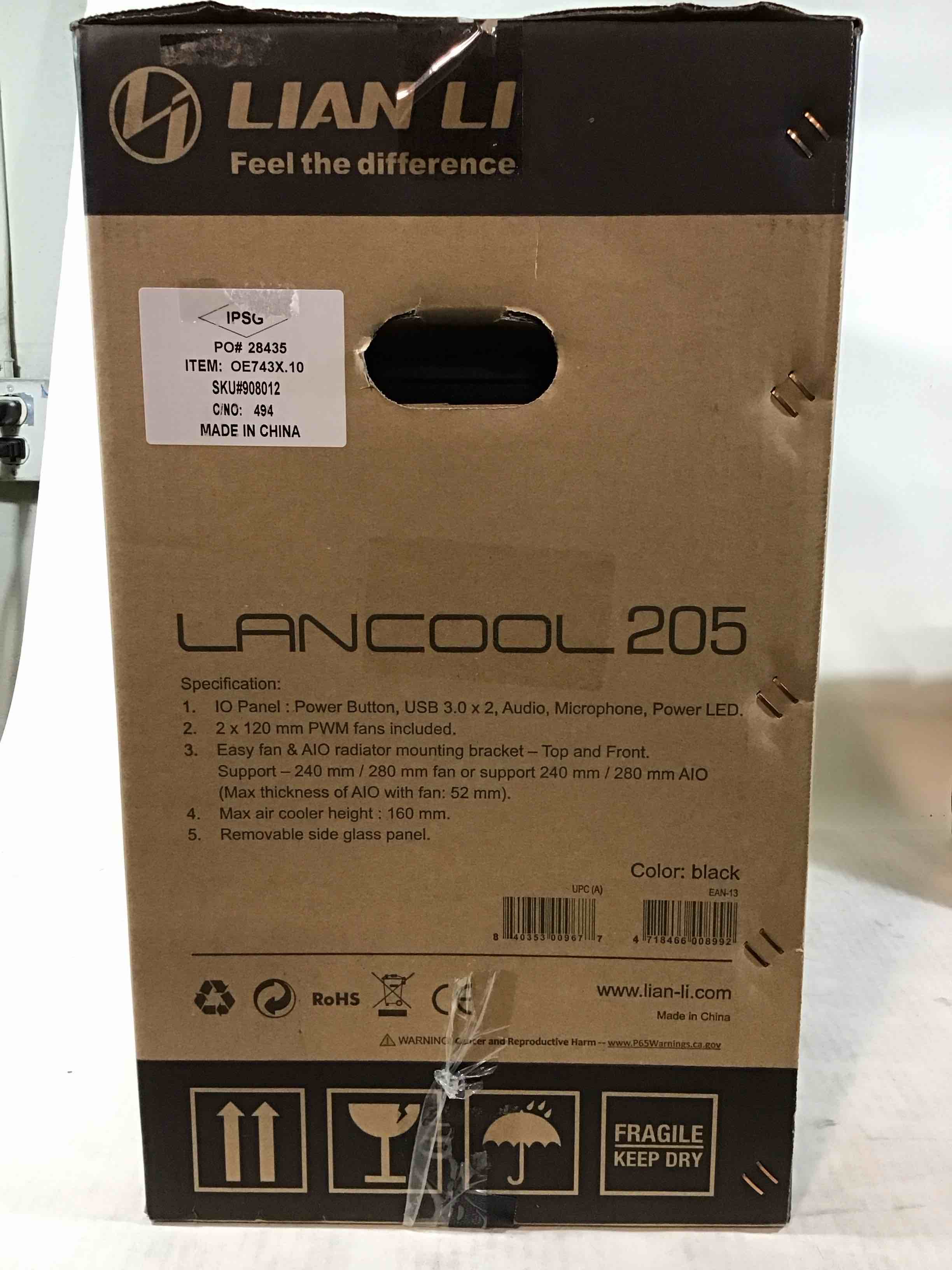 lian li mid-tower chassis atx computer case pc gaming case w/tempered glass side panel, magnetic dust filter,water-cooling ready, side ventilation and 2x120mm fan pre-installed (lancool 205, black)