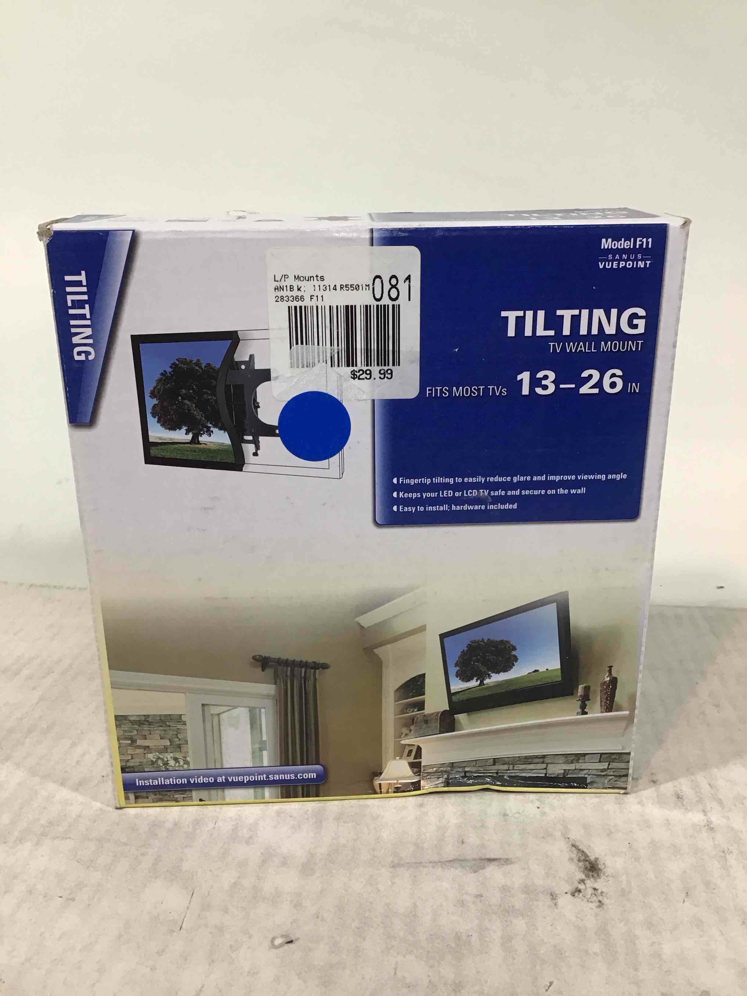 vuepoint f11 by sanus, tilting wall mount, fits most 13" to 26" flat-panel tvs