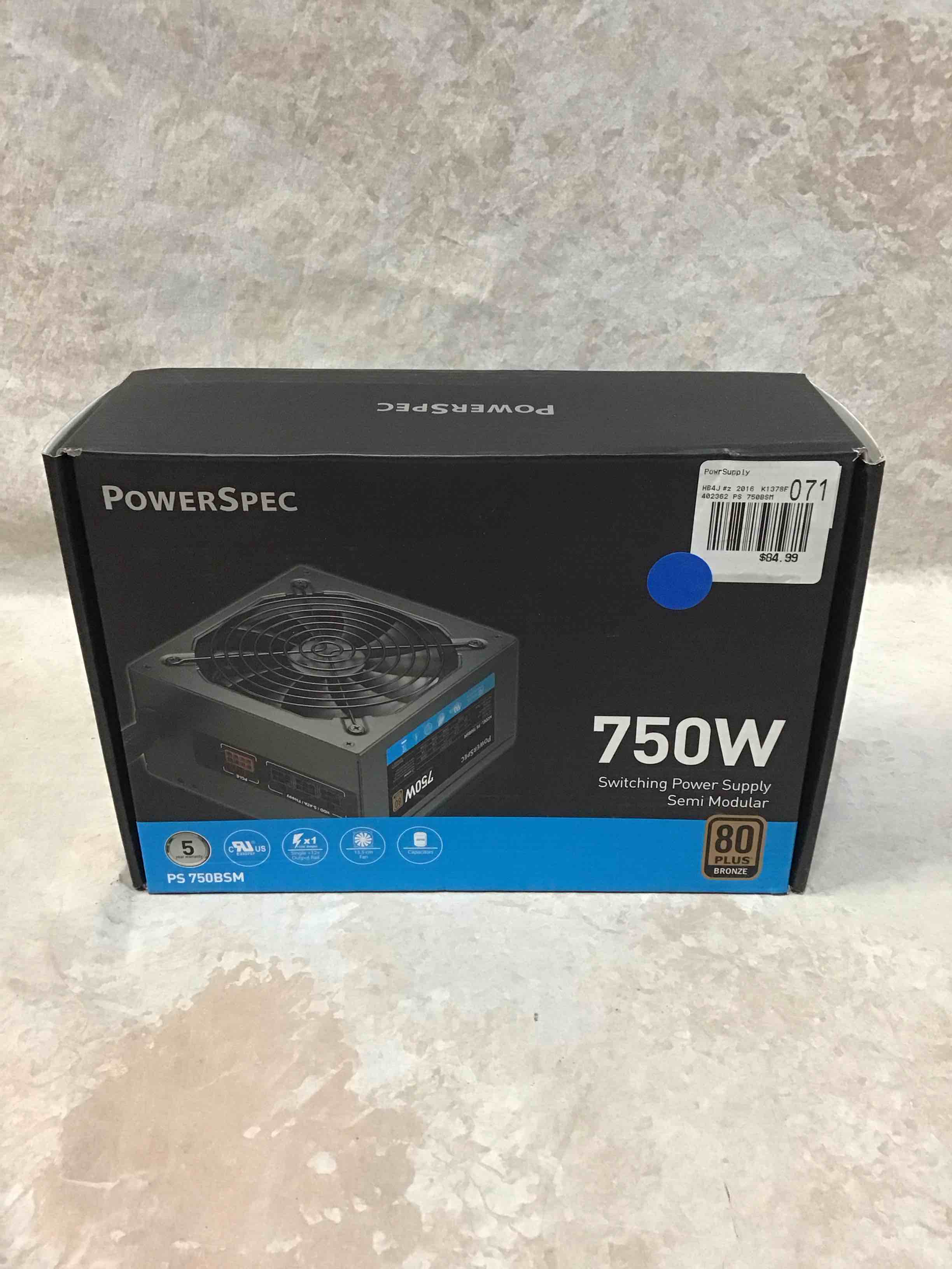 PowerSpec 750W Power Supply Semi Modular 80 Plus Bronze Certified ATX PSU Active PFC SLI Crossfire Ready Gaming PC Computer Switching Power Supply, PS 750BSM (B08YYJHNMH)