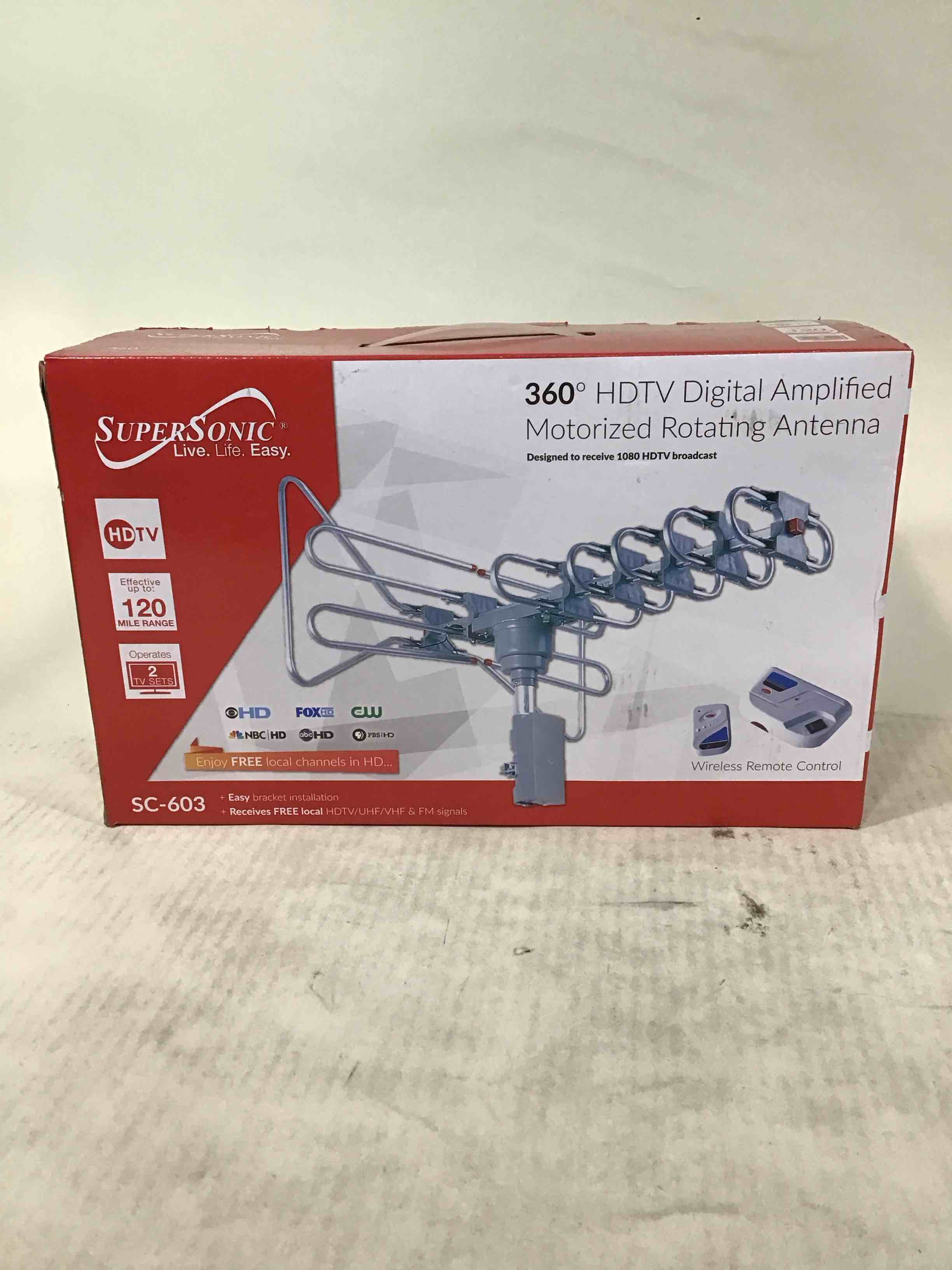 supersonic sc-603 360-degree hdtv digital amplified motorized antenna with remote control  up to 2 tv sets - supports hdtv