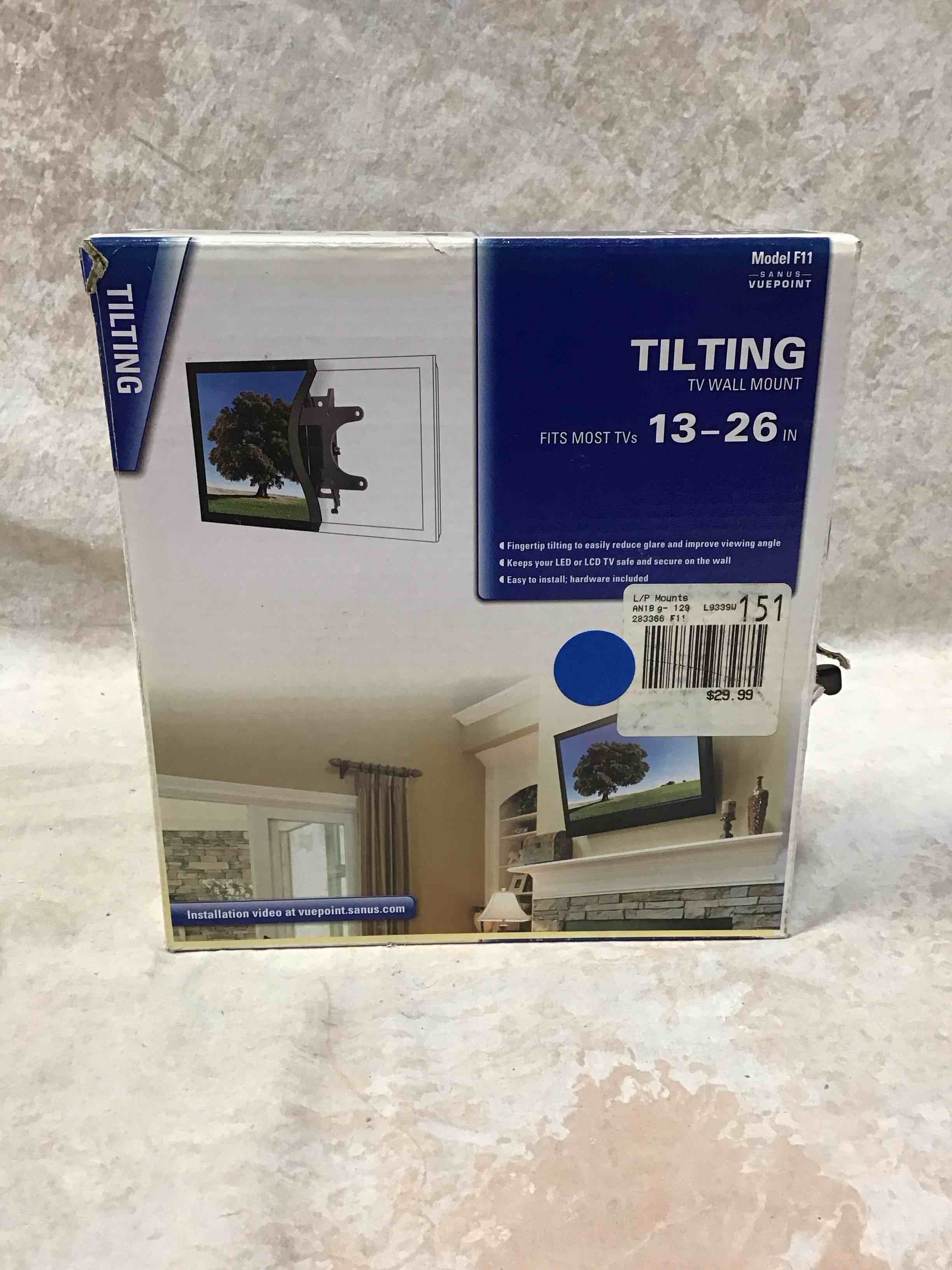 VuePoint F11 by Sanus, Tilting Wall Mount, Fits most 13" to 26" flat-panel TVs