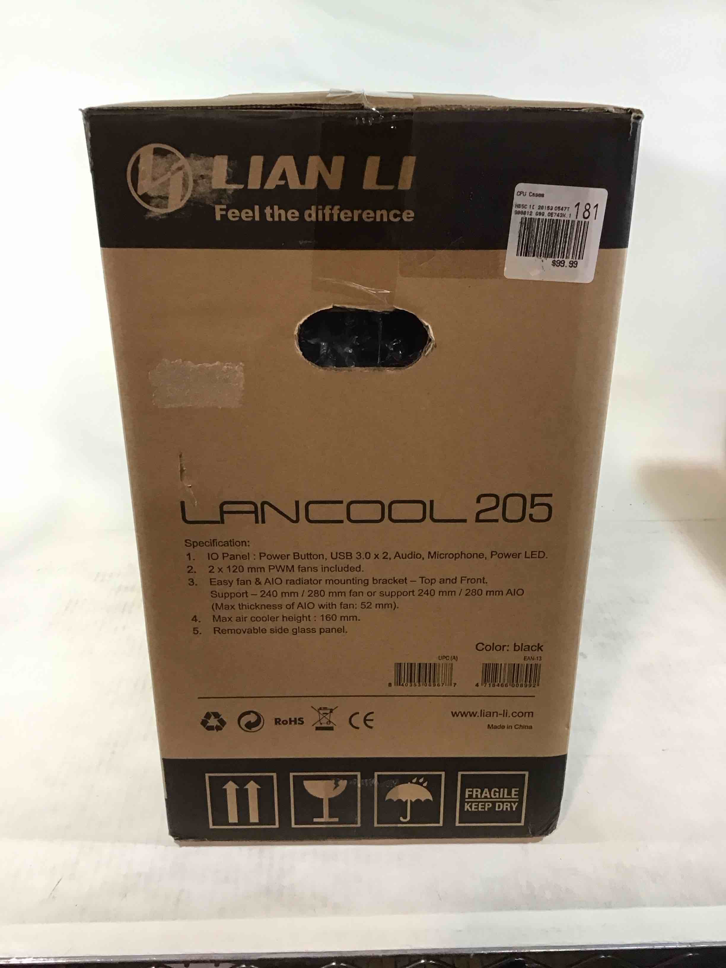 Lian Li Mid-Tower Chassis ATX Computer Case PC Gaming Case w/Tempered Glass Side Panel, Magnetic Dust Filter,Water-Cooling Ready, Side Ventilation and 2x120mm Fan Pre-Installed (LANCOOL 205, Black)