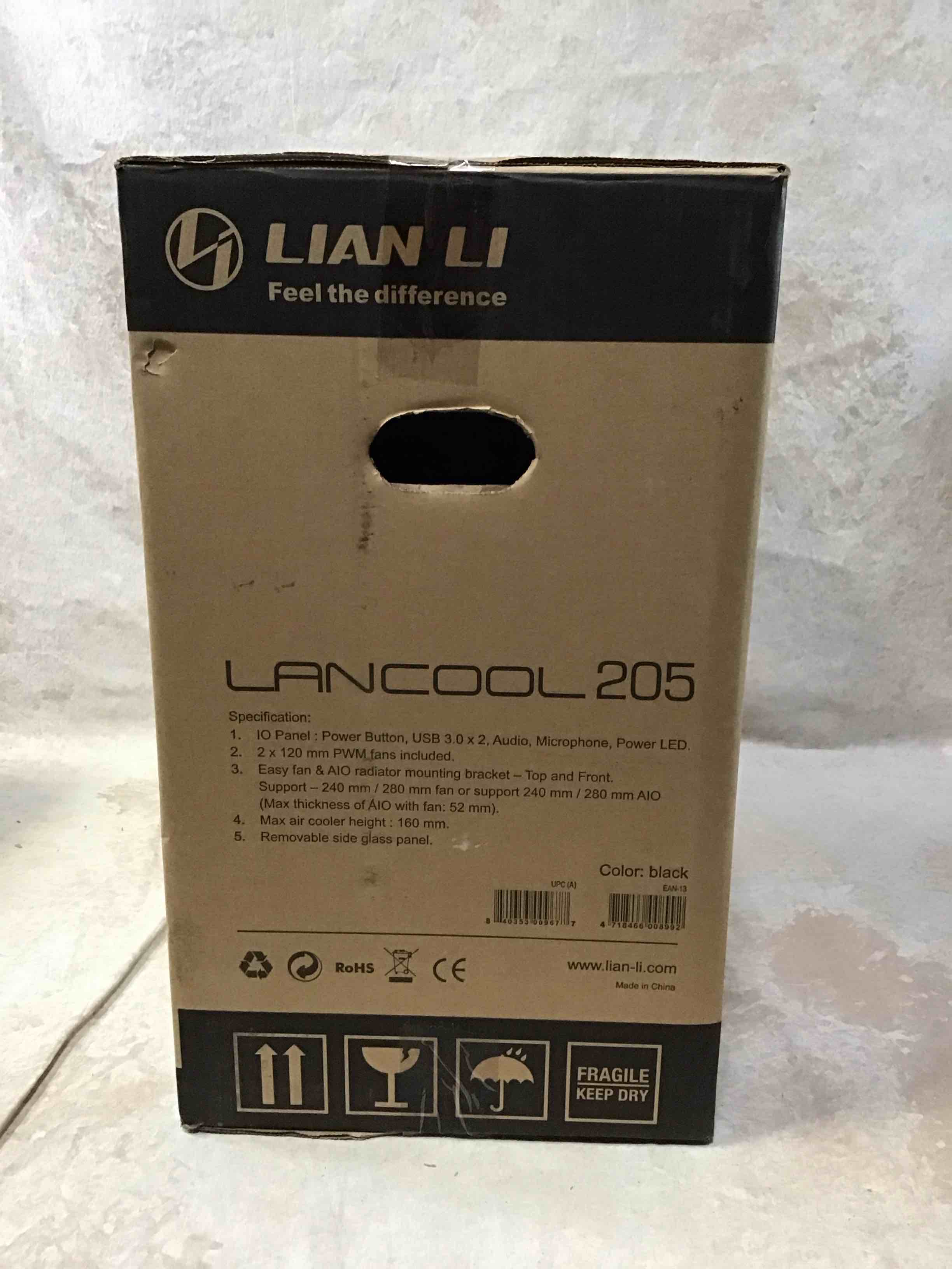Lian Li Mid-Tower Chassis ATX Computer Case PC Gaming Case w/Tempered Glass Side Panel, Magnetic Dust Filter,Water-Cooling Ready, Side Ventilation and 2x120mm Fan Pre-Installed (LANCOOL 205, Black)