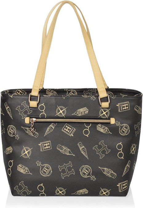 PICNIC TIME Harry Potter Hogwarts Uptown Cooler Tote Bag, Insulated Purse Lunch Bag for Her, Stylish Beach Bag Soft Cooler, (Black with Gold Accents)