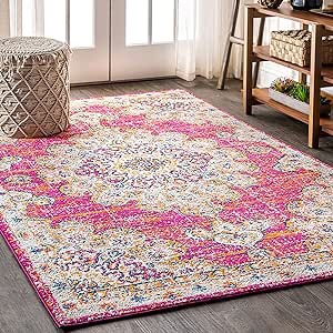 JONATHAN Y Bohemian FLAIR Boho Vintage Medallion Pink/Cream 5 ft. x 8 ft. Area Rug, Vintage, Easy Cleaning, For Bedroom, Kitchen, Living Room, Non Shedding