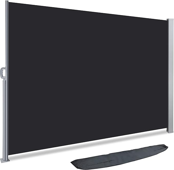 VOUNOT Side Awning Retractable, Outdoor Privacy Screen for Garden, Balcony, Terrace, 71'' H x 118'' L, Black