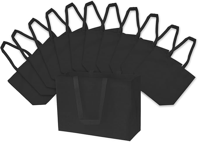 Gift Bags - Reusable Totes with Handles, Strong Eco Friendly Fabric Cloth for Shopping, Merchandise, Events, Parties, Boutiques, Retail Stores (Pack of 12)