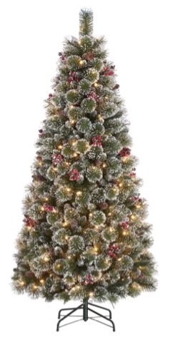 Holiday Time Pre-Lit 6.5’ Glittering Frost Slim Pine Christmas Tree
