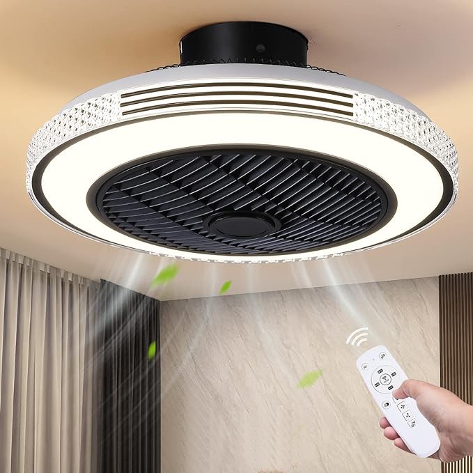 MADSHNE Low Profile Flush Mount Ceiling Fans with Lights and Remote