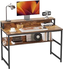 Cubiker Computer Home Office Desk, 47" Small Desk Table with Storage Shelf and Bookshelf, Study Writing Table Modern Simple Style Space Saving Design, Rustic