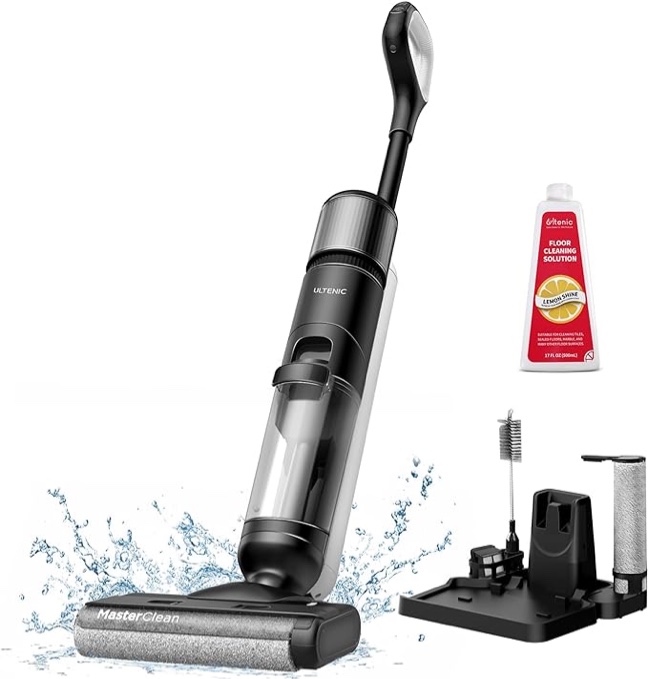 Ultenic Cordless Vacuum Mop All in One Combo, Wet Dry Vacuum Cleaner with Self-Cleaning, Long Runtime, Smart Mess Detection, LCD Display, Great for Hard Floors and Sticky Messes, AC1 Elite