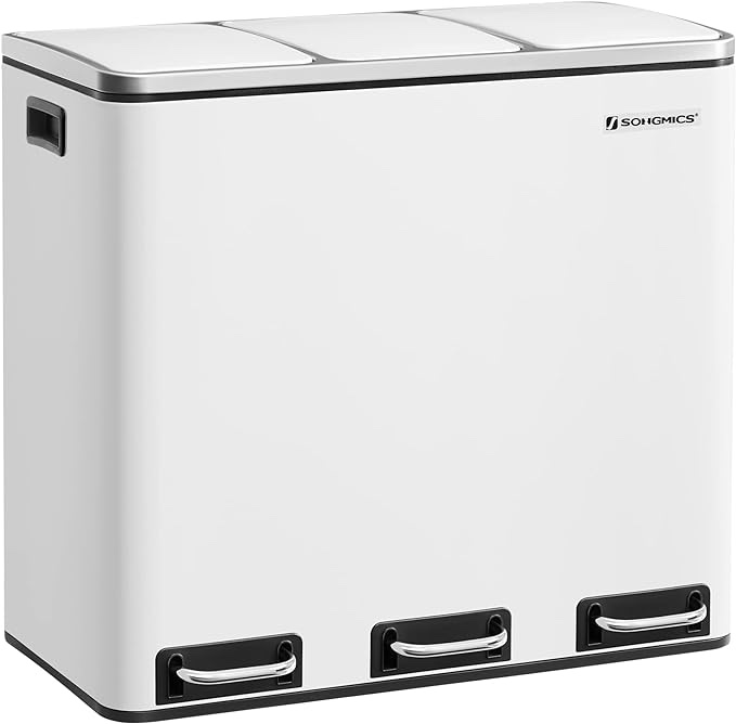 3-Compartment Stainless Steel Trash and Recycling white 