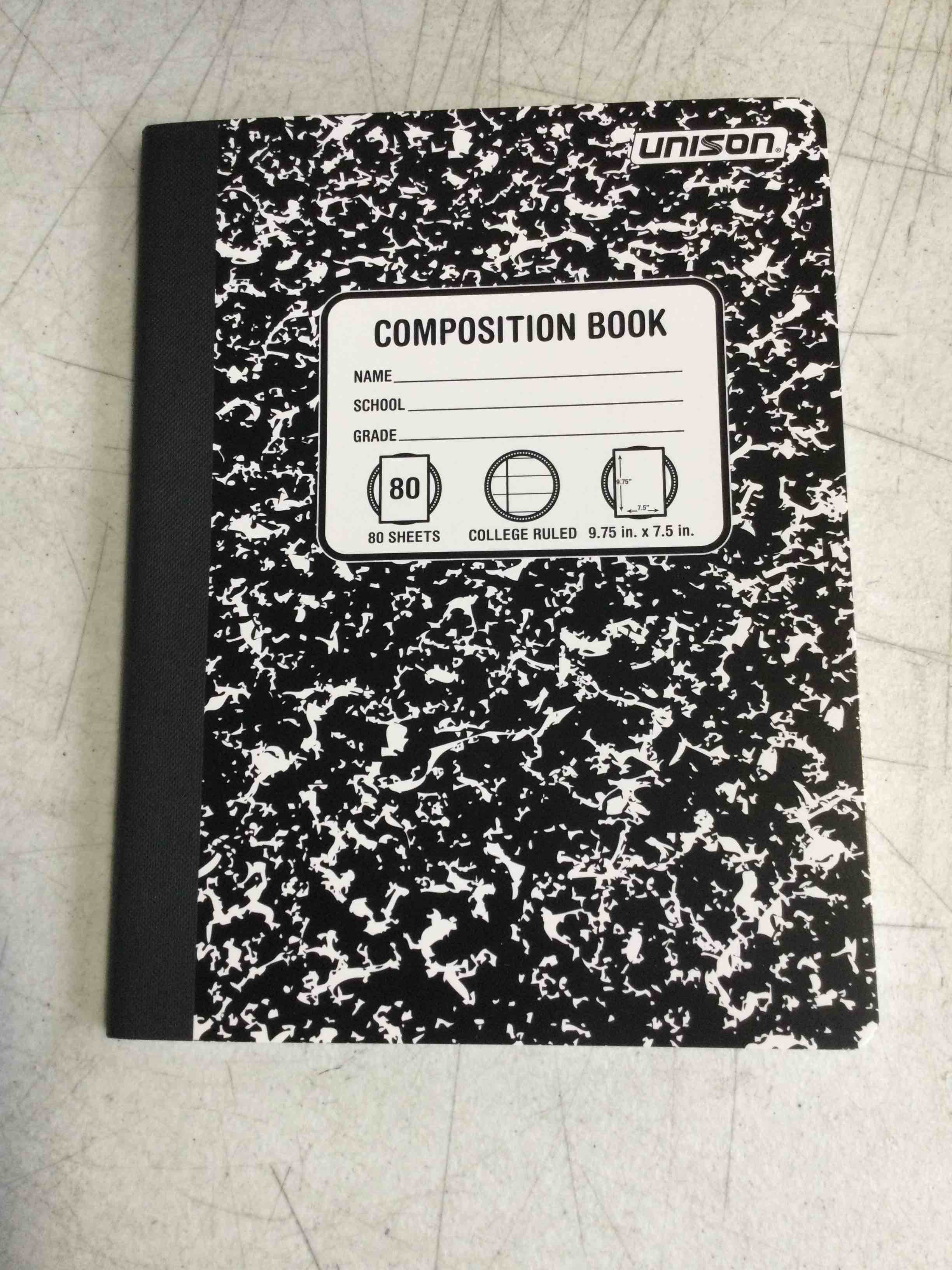BLACK- Unison Composition Book 80 Sheets College Ruled 9.75  x 7.5, Case Pack of 120