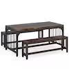 Halseey 3-piece Rectangular Rustic Brown Wood Top Dining Table Set for 4-6 Person