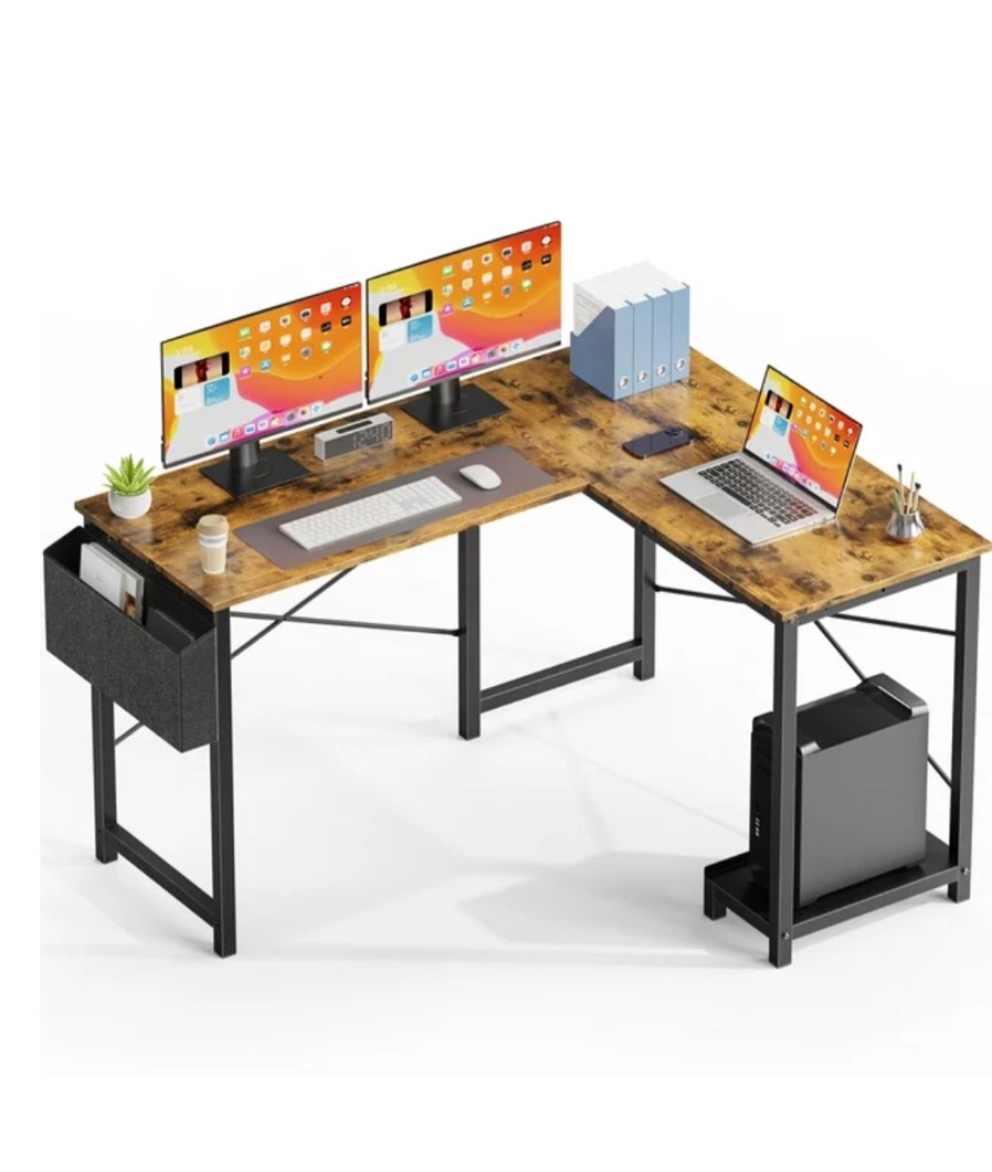 Spacious Corner Desk with Cloth Bag and CPU Stand - 49 Inch L-Shaped ...