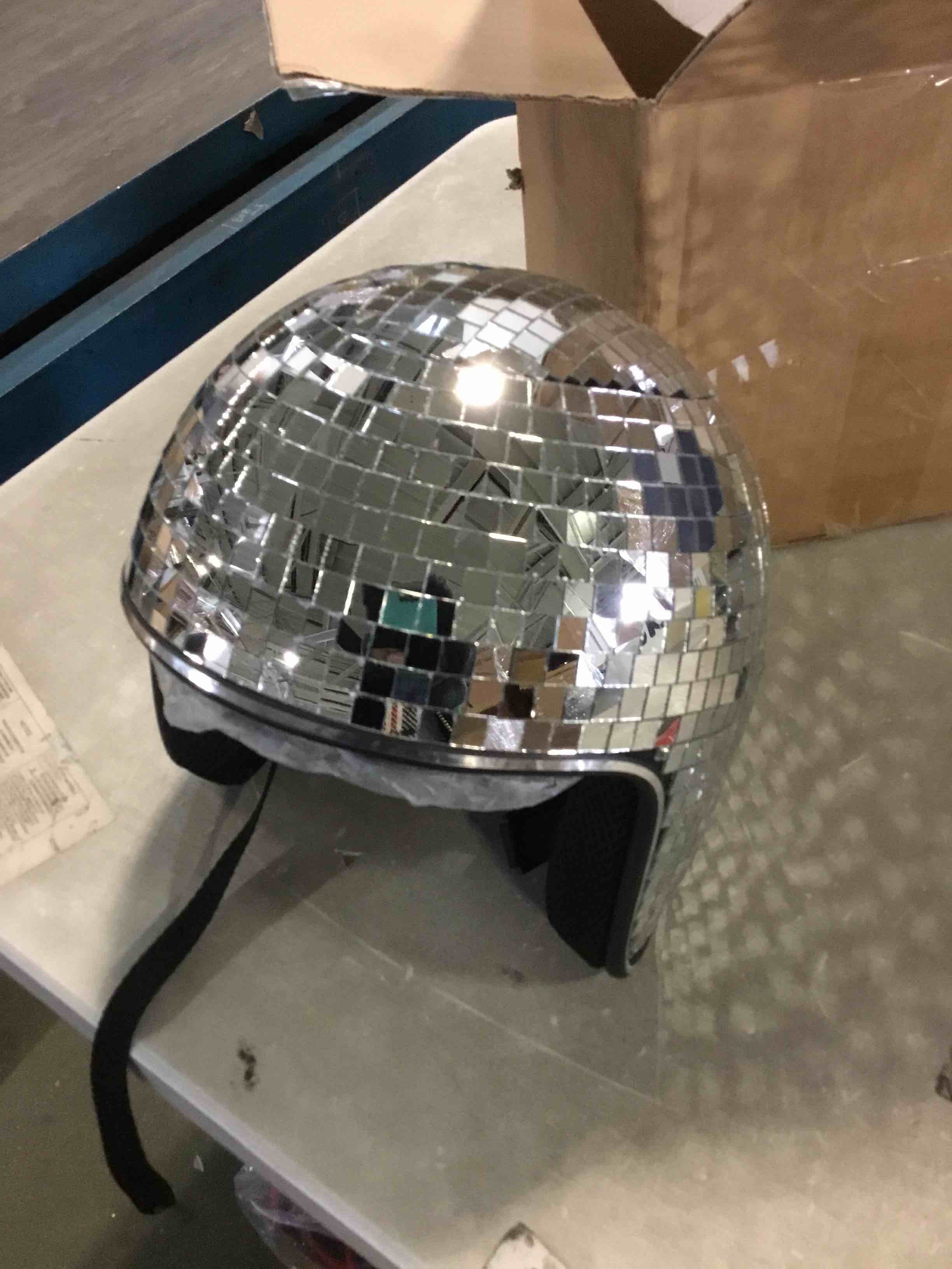 Yoiemivy Disco Helmet with Retractable Visor Glitter Mirror Glass Disco