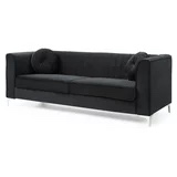 Black Velvet Sofa with Chrome Legs, Plush Micro Suede, Matching Pillows - incomplete one box of two only 