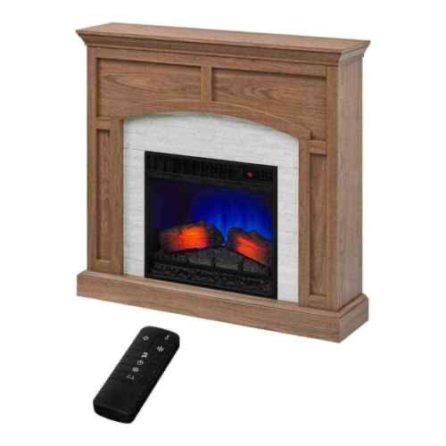 Fallston 45” Mantel with Cool Glow 2 in 1 Electric Fireplace and Fan in Natural Walnut Brown 