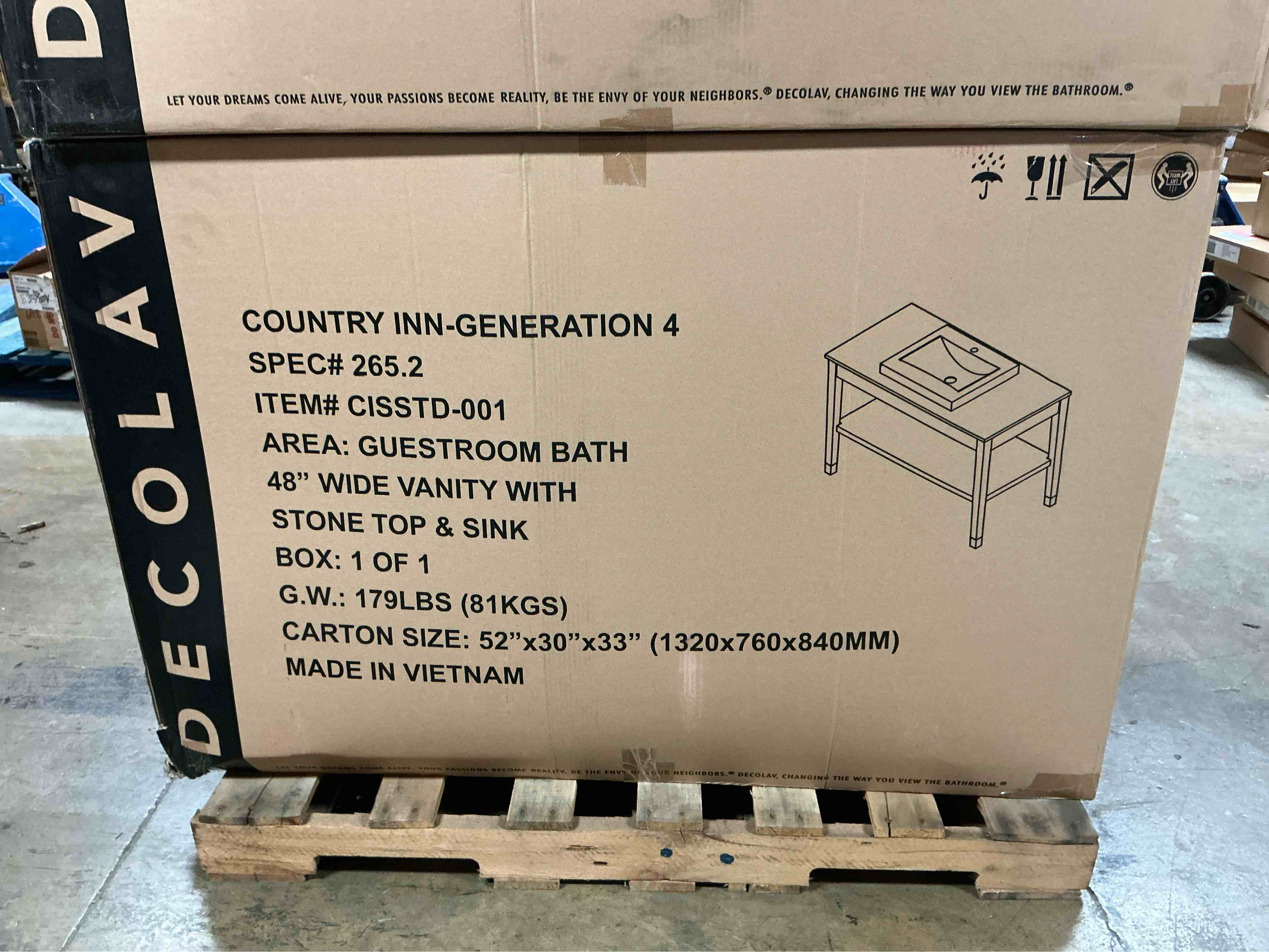 decolav country inn generation 4- CISSTD-001 48” wide vanity with stone top & sink 
