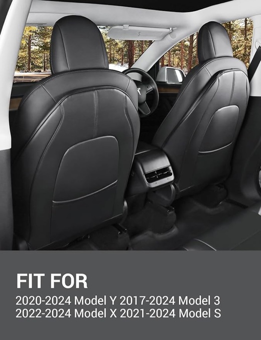 Basenor Tesla Model 3 Model Y Model S Model X Leather Seat Back Kick Protectors Kick Mats Black Set of 2