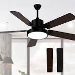 Obabala Outdoor Ceiling Fan,Black Ceiling Fans with Lights and Remote, 52" Modern Ceiling Fan Reversible DC Motor-Matte Black,Patios / Farmhouse