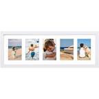 8x24 White Collage Picture Frames with 5 Openings, Display Multiple Five 4x6 Photos or 8x24 without Mat, Wood Collage Frame Covered by Plexiglass Wall Mounting Horizontal or Vertical