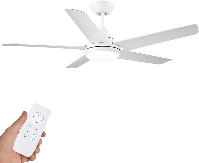 Ceiling Fan with Lights, Modern 48 Inch White Ceiling Fan with Remote Control, 5 Reversible Blades, Quiet Motor, Adjustable Color,Adjustable light and dark,For Bedroom,Living Room, Dining room, Patios