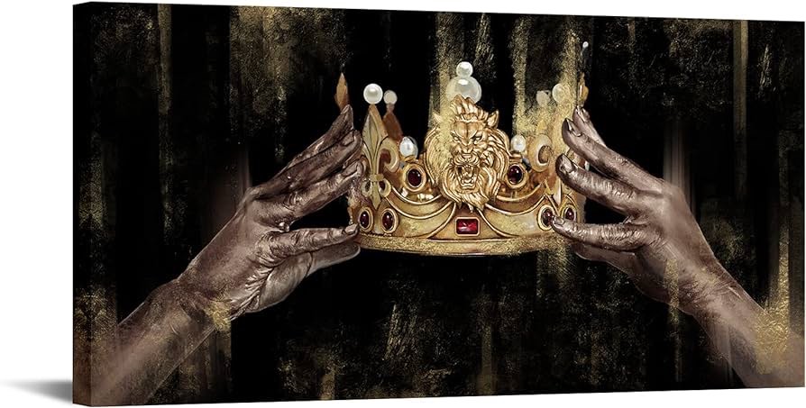 Apicoture Black Gold Crown Wall Art - King Queen Crown ( 36”x20” )