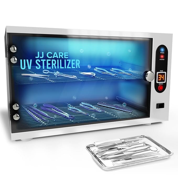 JJ CARE UV Sterilizer 8 Liter Capacity, UV Light 99% Sterilization Killing Efficiency, LED Timer UV Sterilizer Cabinet for Salon, Spa, Office and At Home Use, Professional Tabletop UV Sterilizer,