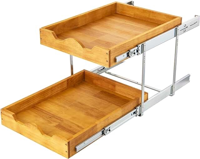 Pull Out Drawers For Kitchen Cabinets 14"W x 21"D, 2 Tier Heavy-Duty Slide out Wood Drawer Shelf, Pull Out Drawer for Kitchen Cabinets, Base Cabinet Organization â€‹for Kitchen, Pantry, Bathroom