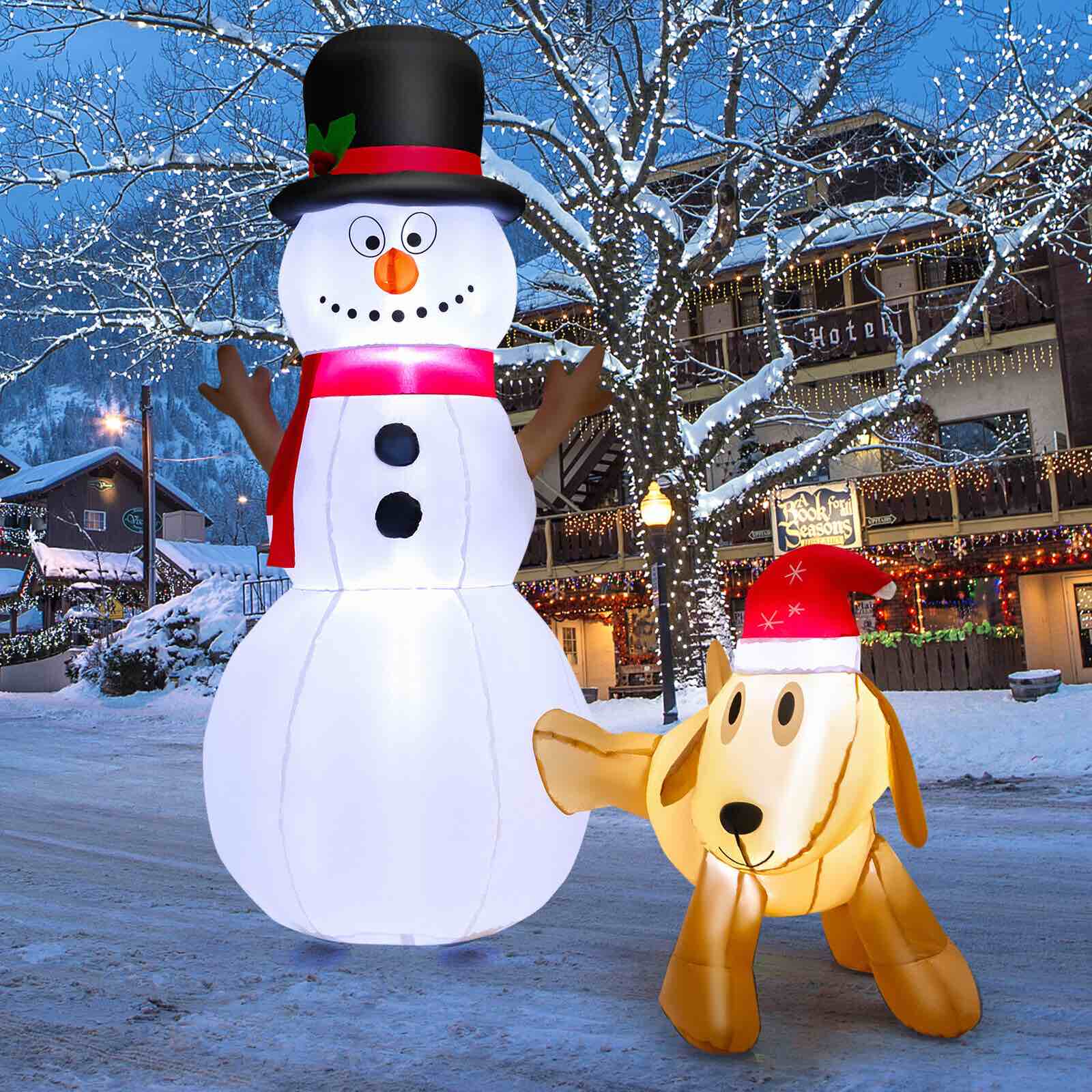  6 Ft. Tall Inflatable Snowman & Dog Set Christmas Decoration With LED Lights