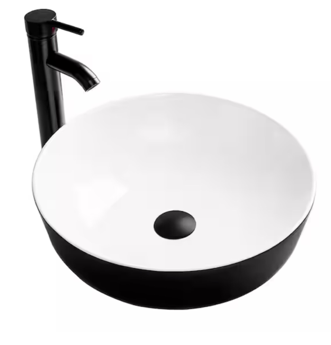 Puluomis (Brand Rating: 3.7/5) Black Ceramic Round Vessel Sink with Unique White Inside design with Faucet Combo
