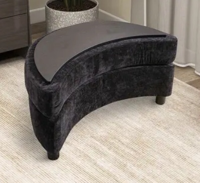 32.7" W Chenille Upholstered Half Crescent Moon Storage Ottoman
