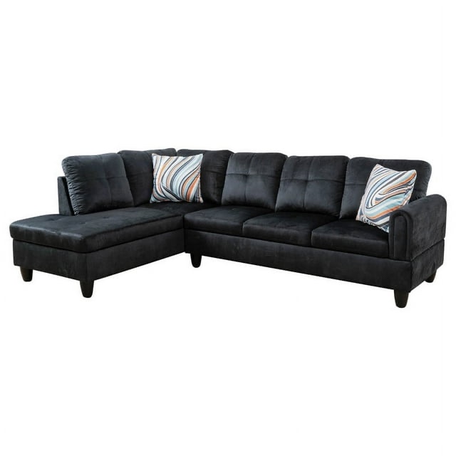 Ponliving 97" 2 Pieces L-Shaped Sectional Sofa With Pillows For Living Room Black Microfiber Left Hand Facing (Incomplete-no chaise)