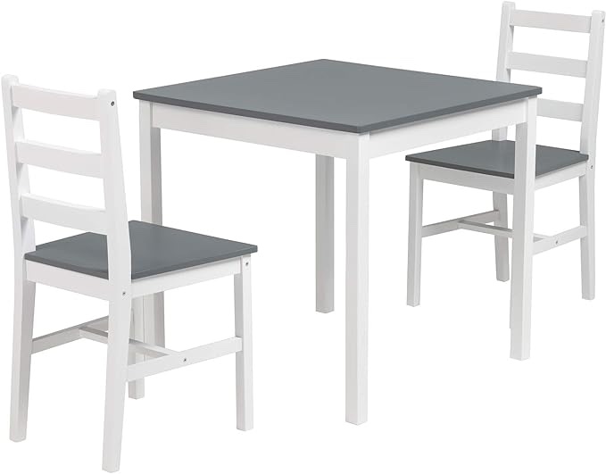Alohappy Dining Table Set Wood Kitchen Table Dining Table and Chairs 3PCS for 2 Person for Saving Space Dinning Room Restaurant Pub, Grey
