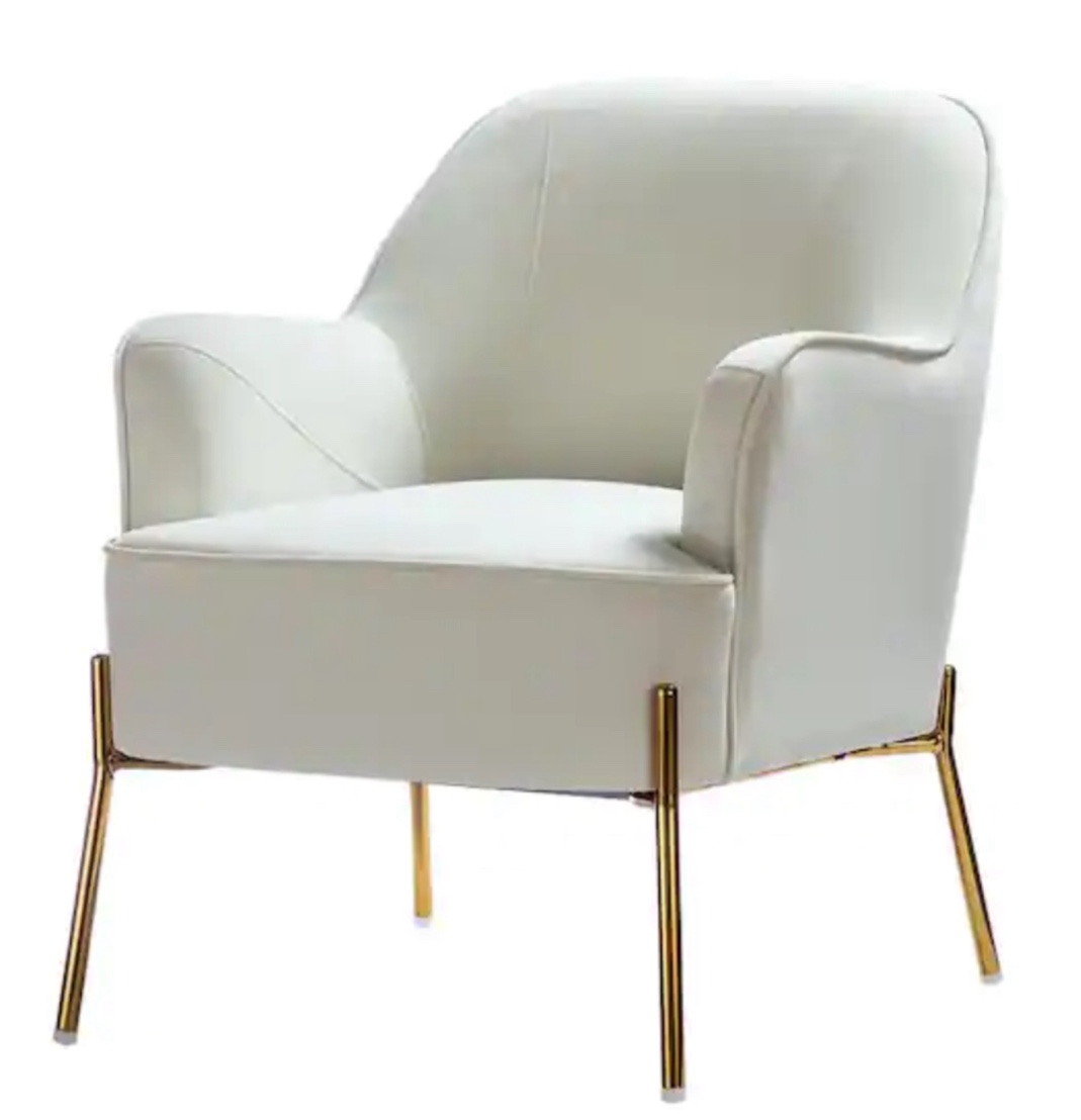 Nora Modern Ivory Velvet Accent Chair with Gold Metal Legs