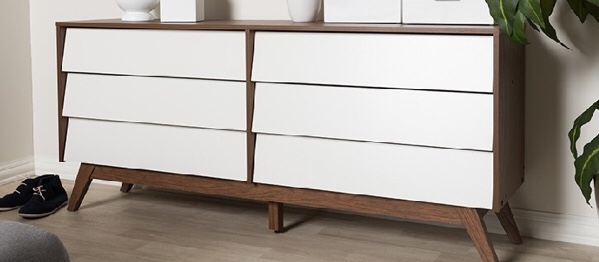 (((((((((only 1 box incomplete)))))))))))))))Baxton Studio Hildon 6DW-Walnut/White-Chest Hildon 63 Inch Mid-Century Modern Wood Six Drawer Storage Dresser - White and Walnut 