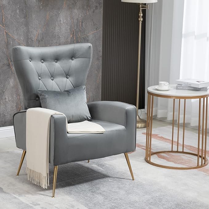 Tufted Living Room Chairs, WingBack Velvet Accent Chair Armchair