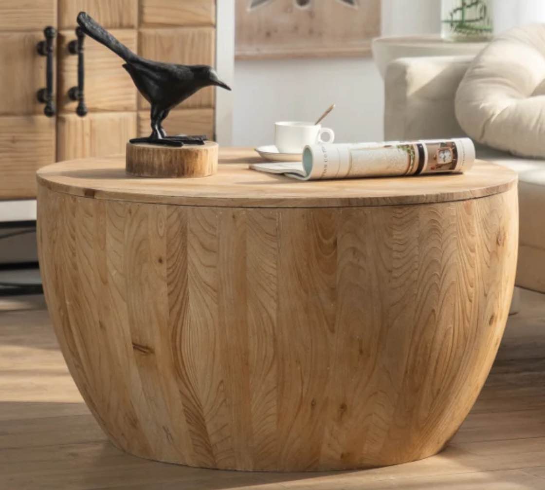 ZNTS 31.50"Vintage Style Bucket Shaped Coffee Table
