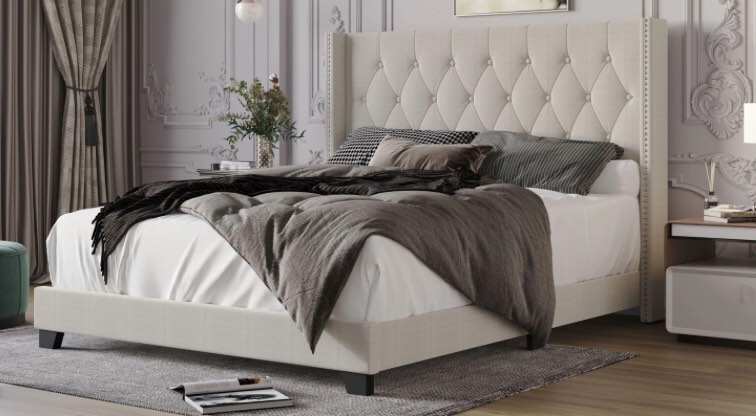 Brady Upholstered Tufted Wingback Panel Bed