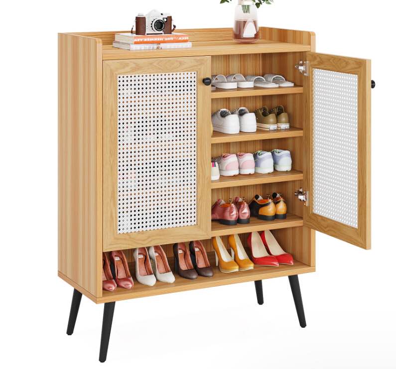 Tribesigns 38.77-in H 5 Tier 18 Pair Light Walnut Mdf Shoe Cabinet