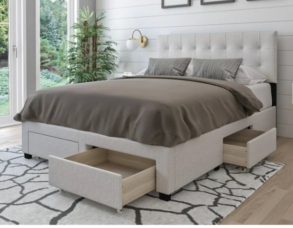Benjamin drawer Queen bed frame Beige (similar to stock photo incomplete)