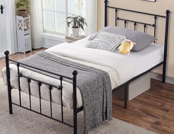 VECELO Twin Size Bed Frame Metal Platform Mattress Foundation with Headboard & Footboard/Easy Assemble, Black,INCOMPLETE