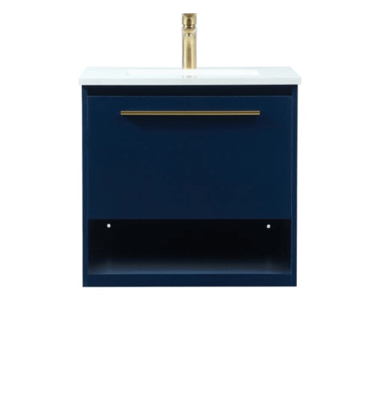 Elegant Lighting Roman 24" Wall Mounted Single Basin Vanity Set with Cabinet and Quartz Vanity Top