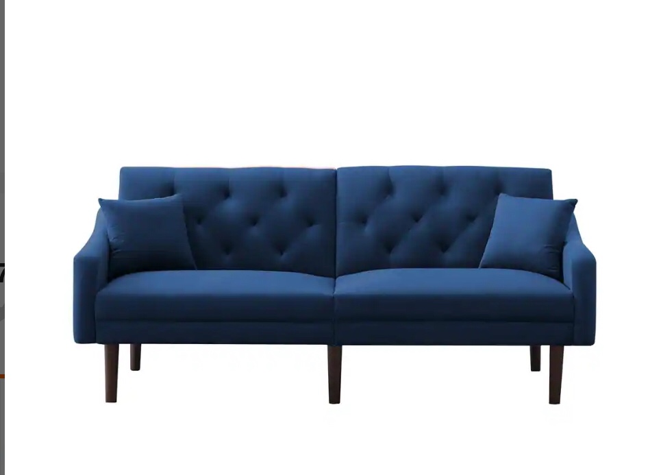 72.8 in. Blue Velvet 2-Seater Loveseats with 2-Pillows